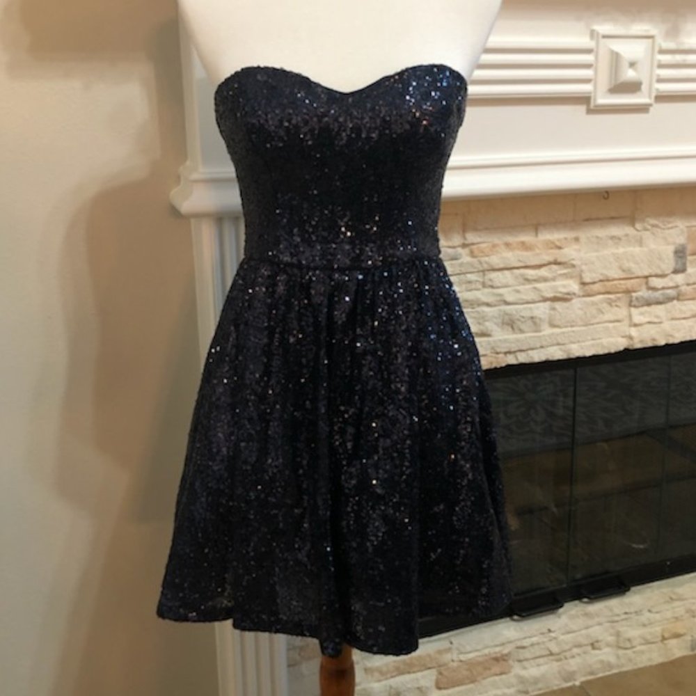 B Darlin Navy Sequin Party Dress w/ Crinoline 5/6